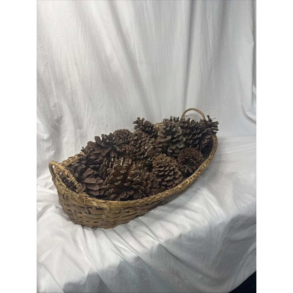 Antique Large Oval Oak Wood Splint Gathering Baguettes Basket Handles Primitive